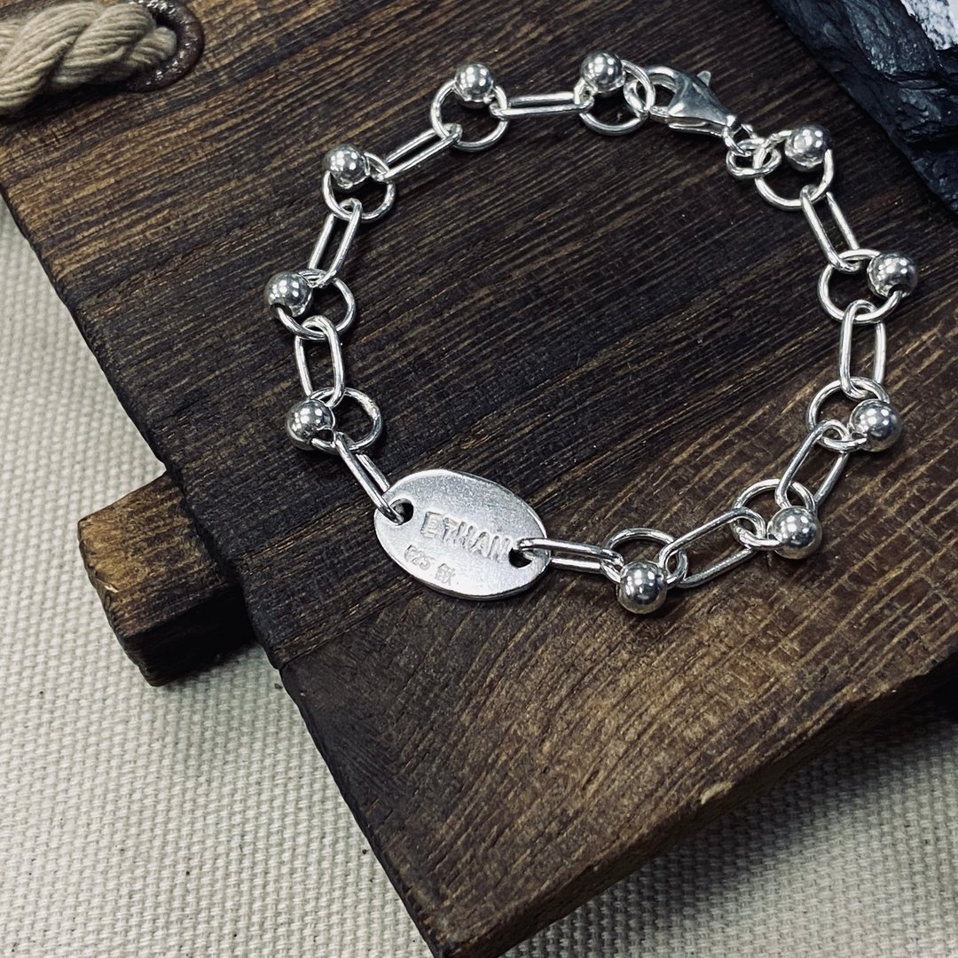 圆满 纯银 弥月 手链 脚链 定制化姓名 S100 加粗款 - 手链/手环 - 纯银 
