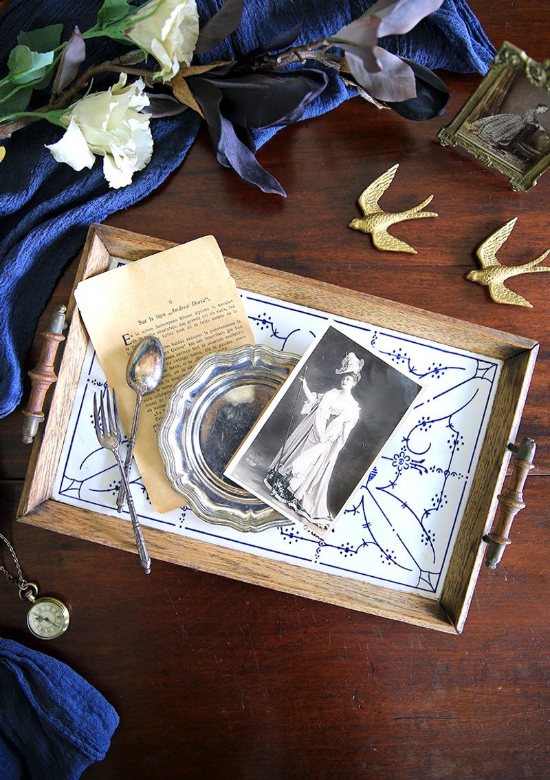 法国 古董唐草 木制手提托盘 - 其他 - 木头 咖啡色