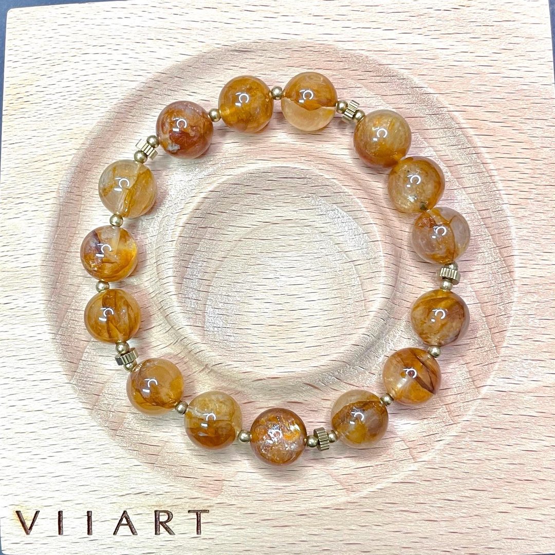 VIIART。金山。限量黄胶花水晶黄铜手环|天然矿石异象幽灵聚宝盆 - 手链/手环 - 铜/黄铜 金色