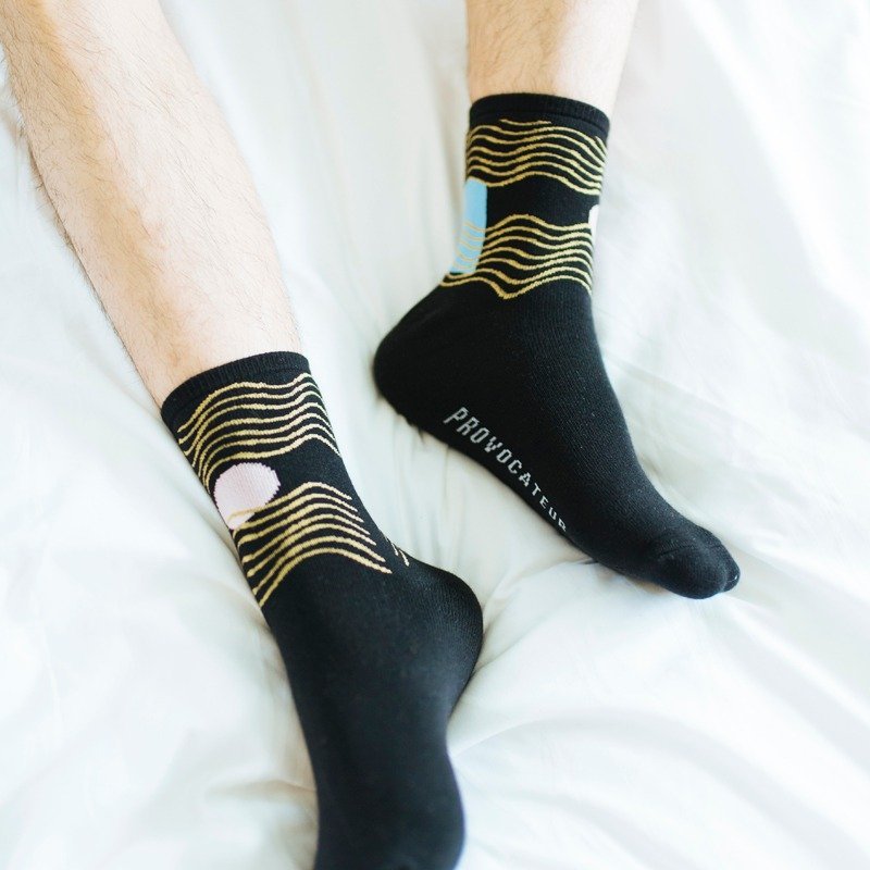 涟漪 黑色中性袜子 - 袜子 - 棉．麻 黑色