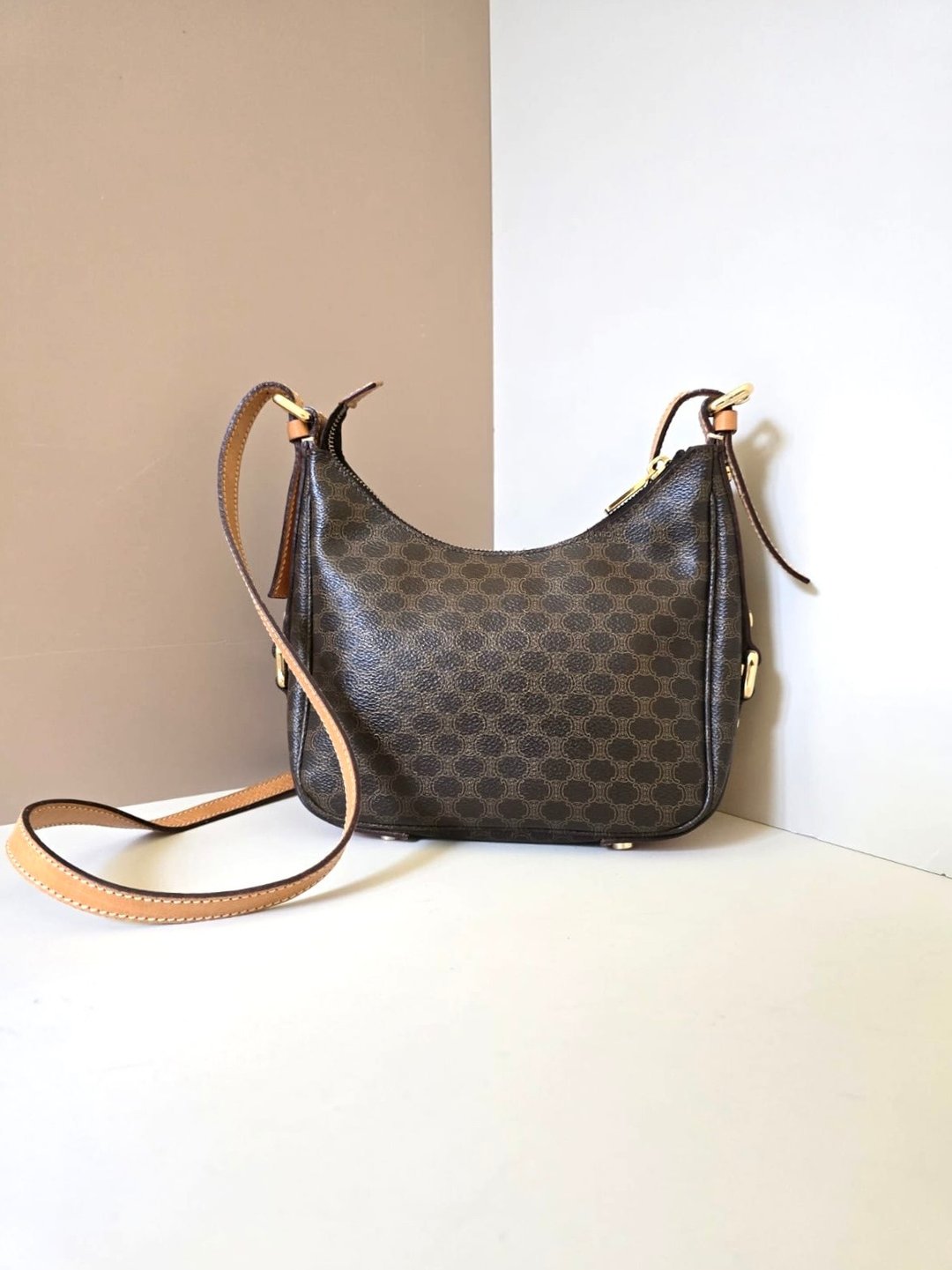 绝版古董包 Celine 老花 Hobo 流浪包 侧背包 斜背包 单肩包 中古包 - 侧背包/斜挎包 - 真皮 咖啡色
