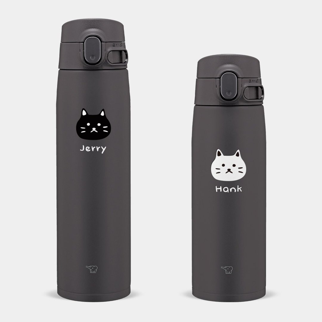 【定制化礼物】黑白猫头 名字 象印 600/720ML 弹盖式保温瓶 006 - 保温瓶/保温杯 - 不锈钢 黑色
