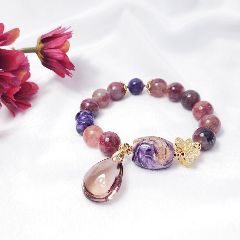 天然紫龙晶 梅花碧玺 紫黄晶 水滴 智慧 招财 手链 单品 礼物 - 手链/手环 - 宝石 紫色