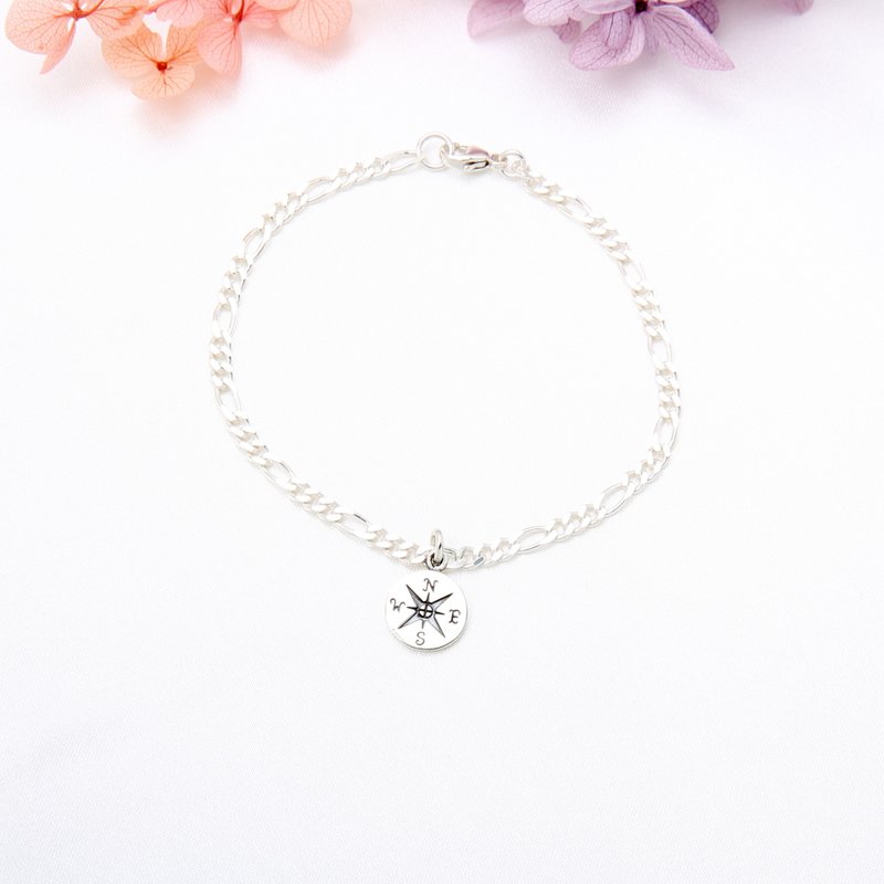 【Angel & Me】幸运 罗盘 指北针 s925 纯银手链 脚链 生日礼物 - 手链/手环 - 纯银 银色