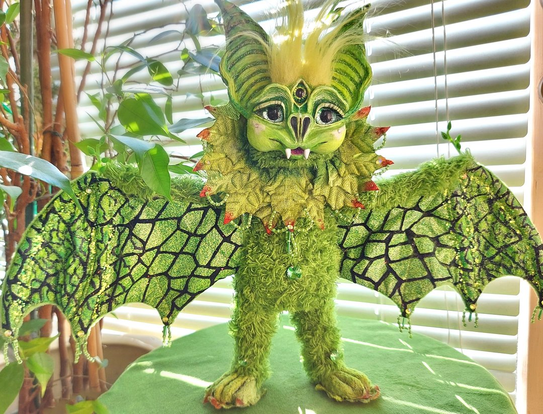 幻想生物森林精神蝙蝠OOAK手工制作 - 玩偶/公仔 - 粘土 绿色