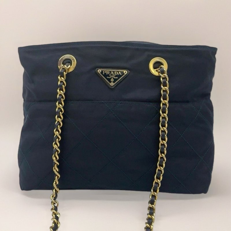 绝版古董包 稀有Prada黑色降落伞链子侧背包 单肩包 托特包 中古 - 侧背包/斜挎包 - 尼龙 黑色