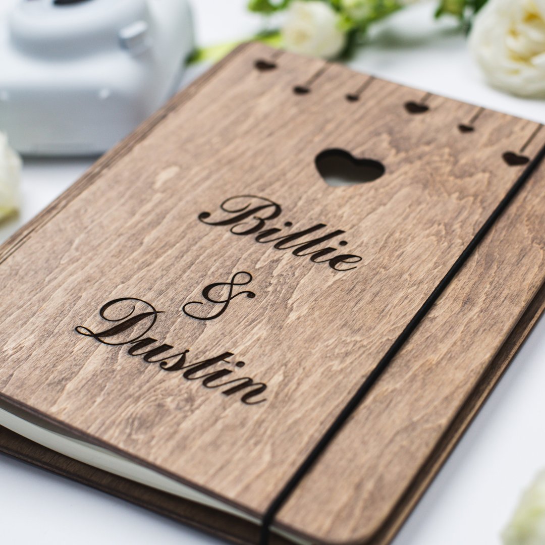 Photo Album Customized, Bridal Scrapbook, Anniversary Gift for Couple, Wedding - 笔记本/手帐 - 木头 咖啡色