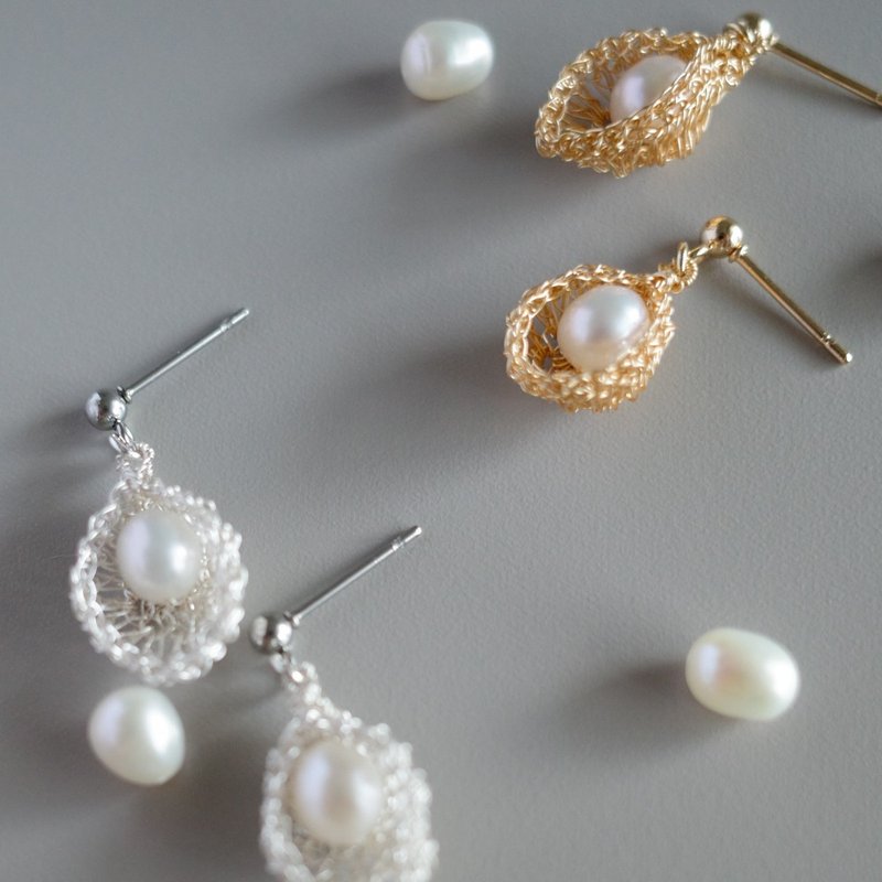 睡美人淡水珍珠 耳饰 银色 - 耳环/耳夹 - 珍珠 银色