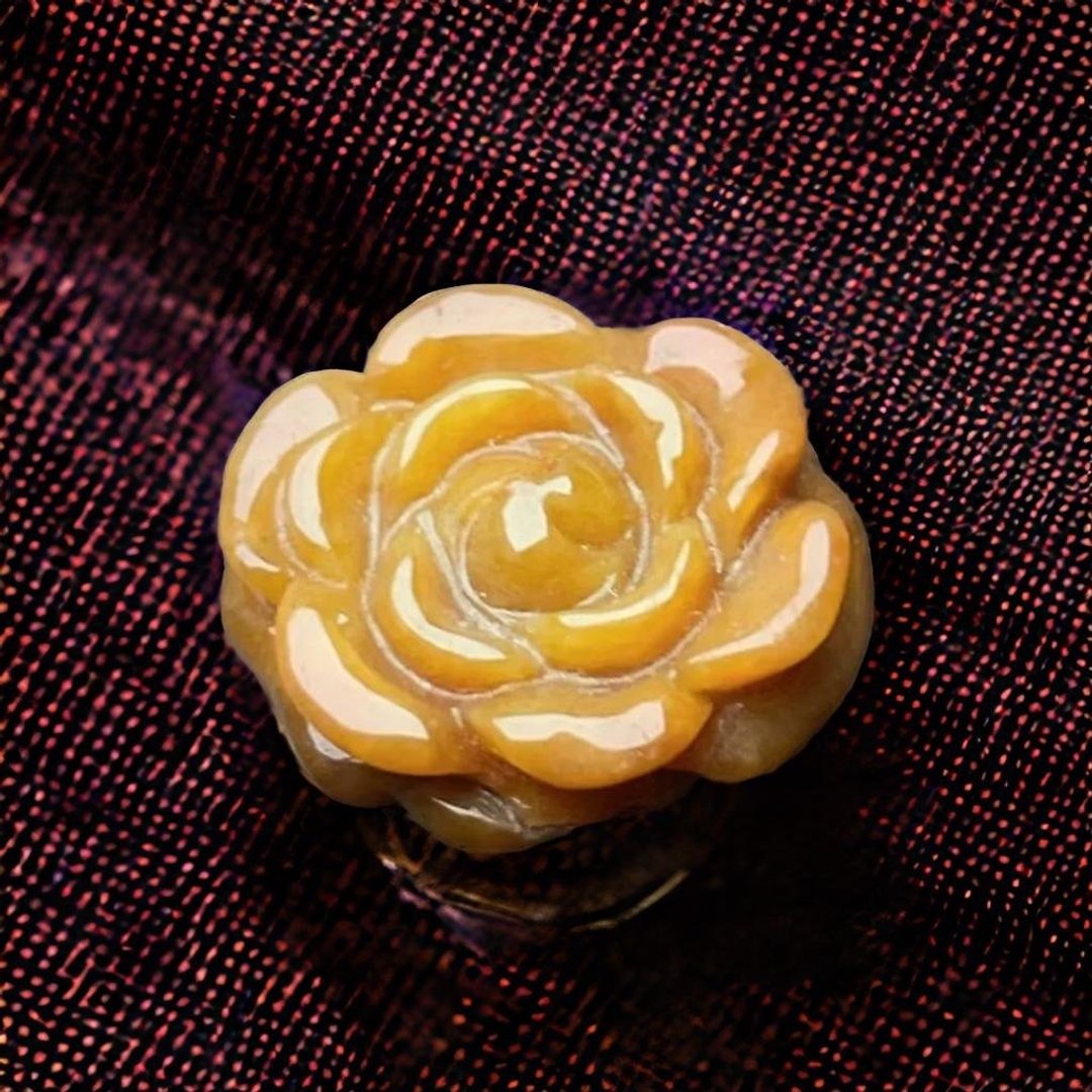 黄翡翡翠牡丹花 | 裸石 | 天然缅甸玉翡翠A货 | 送礼 - 金工/饰品 - 玉石 橘色