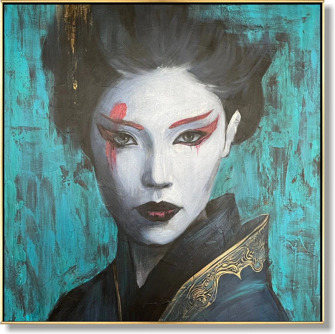 绿色艺伎壁画上的抽像中国女性原创女性油画 - 墙贴/壁贴 - 压克力 多色