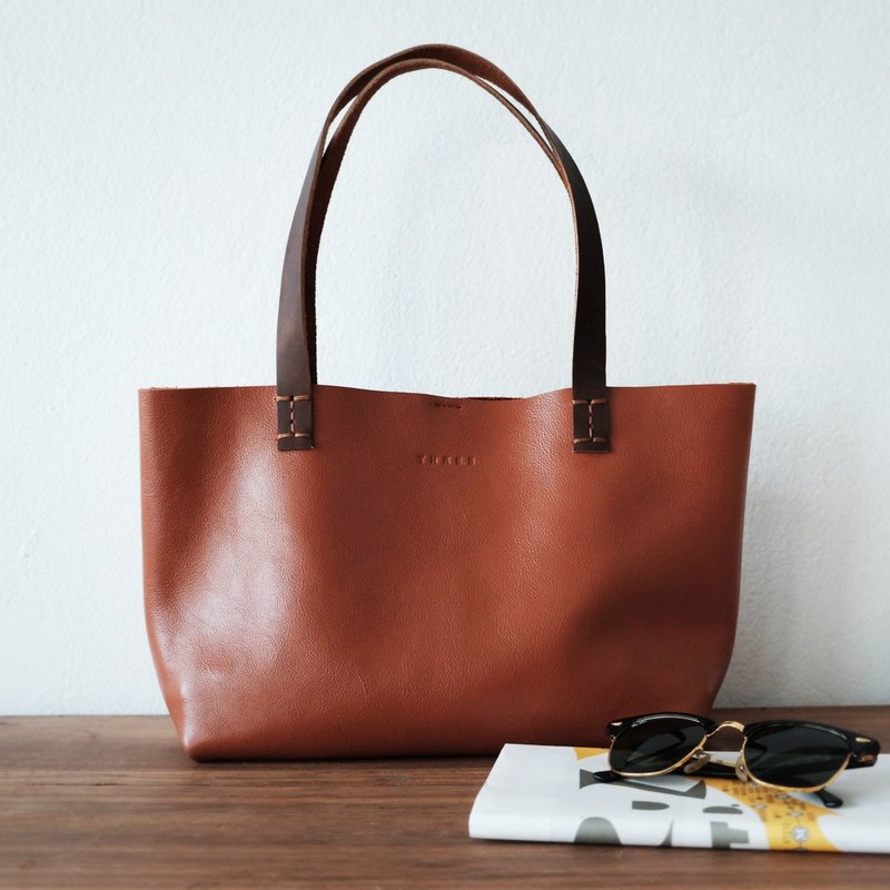 Mini Simple Leather Tote Bag / Small Brown Leather Handbag / Lunch Bag - 手提包/手提袋 - 真皮 咖啡色