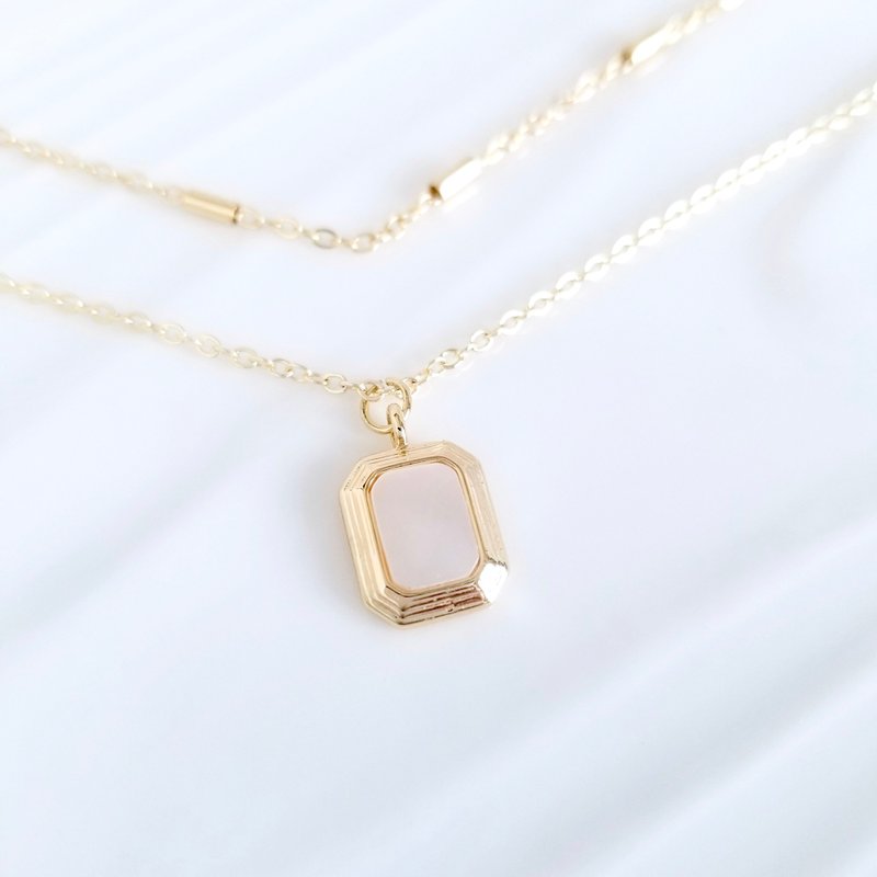 简约典雅方形母贝吊坠14K包金项链2件套装 | 可叠带或分开单独佩 - 项链 - 贝壳 白色