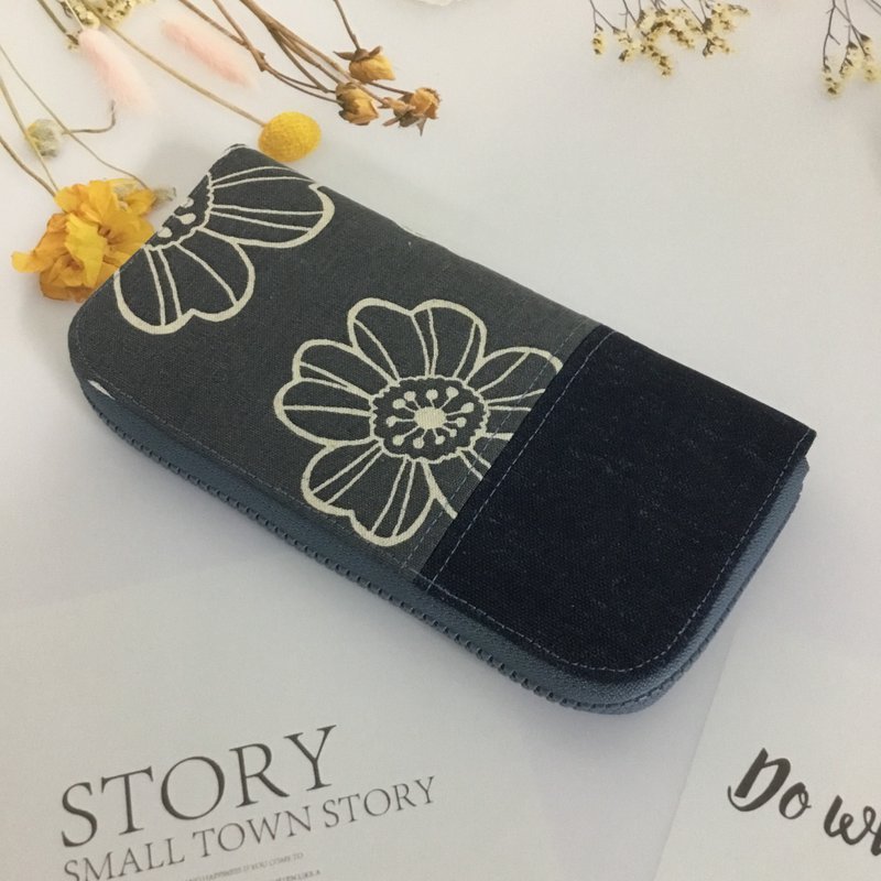 幸运招财丰巢长夹 -花儿朵朵开B款 - 皮夹/钱包 - 棉．麻 灰色