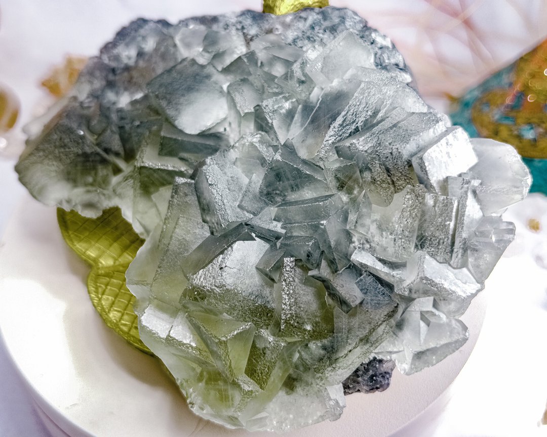 【莫兰迪蓝几何萤石】 水晶原矿 办公室疗愈小物 - 摆饰 - 水晶 蓝色
