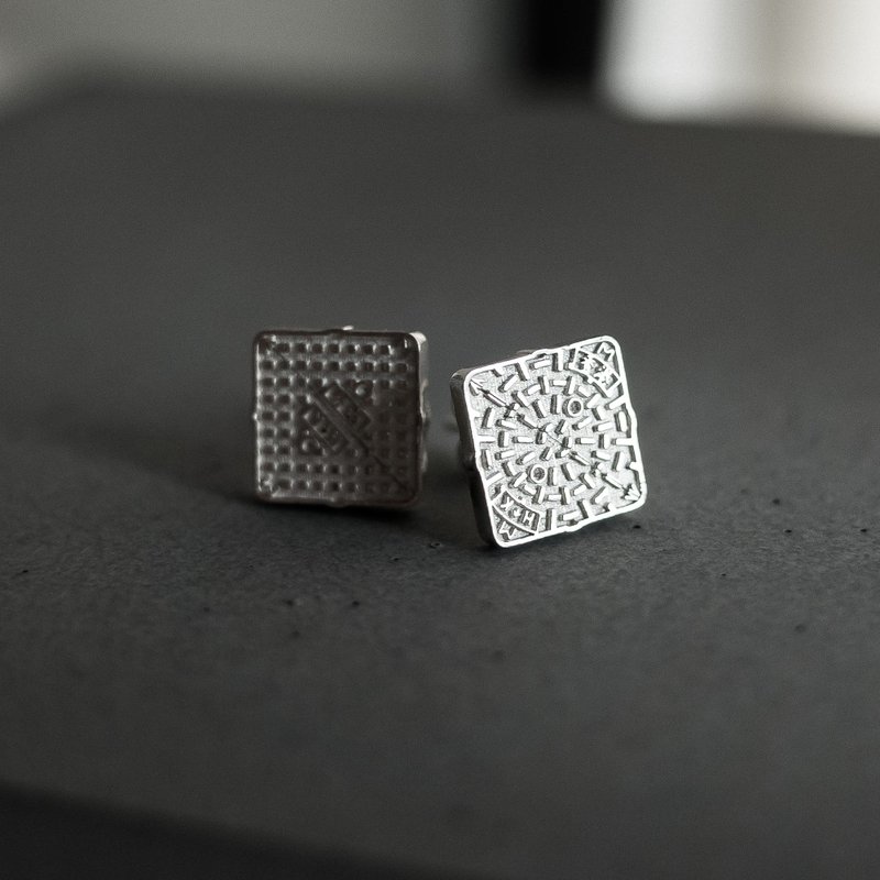 圆清 方浊 || 925耳饰 - 耳环/耳夹 - 纯银 银色