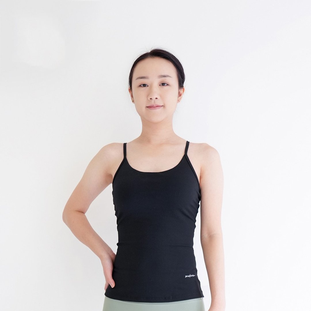 【Mukasa】LISSOM 细肩U领背心上衣 - 石磨黑 - MUK-22003 - 女装运动衣 - 其他材质 黑色