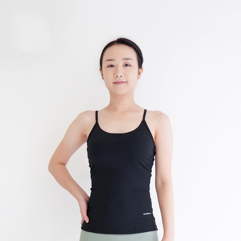 【Mukasa】LISSOM 细肩U领背心上衣 - 石磨黑 - MUK-22003 - 女装运动衣 - 其他材质 黑色