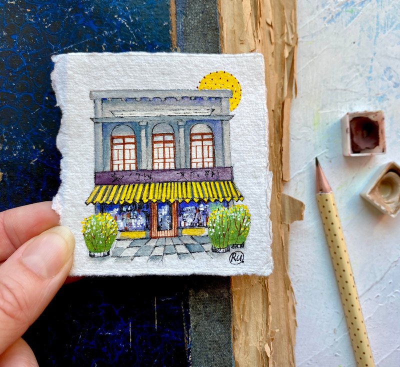 Kawagoe house painting Japanese Original art Mini watercolor Miniature artwork - 海报/装饰画/版画 - 纸 多色