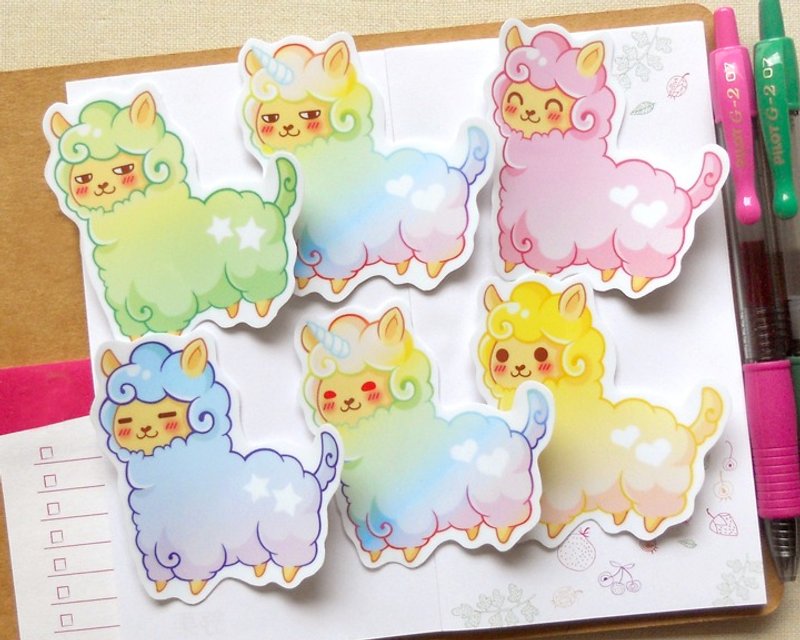 大张羊驼贴纸6入 - Large Alpaca Stickers - 贴纸 - 纸 多色