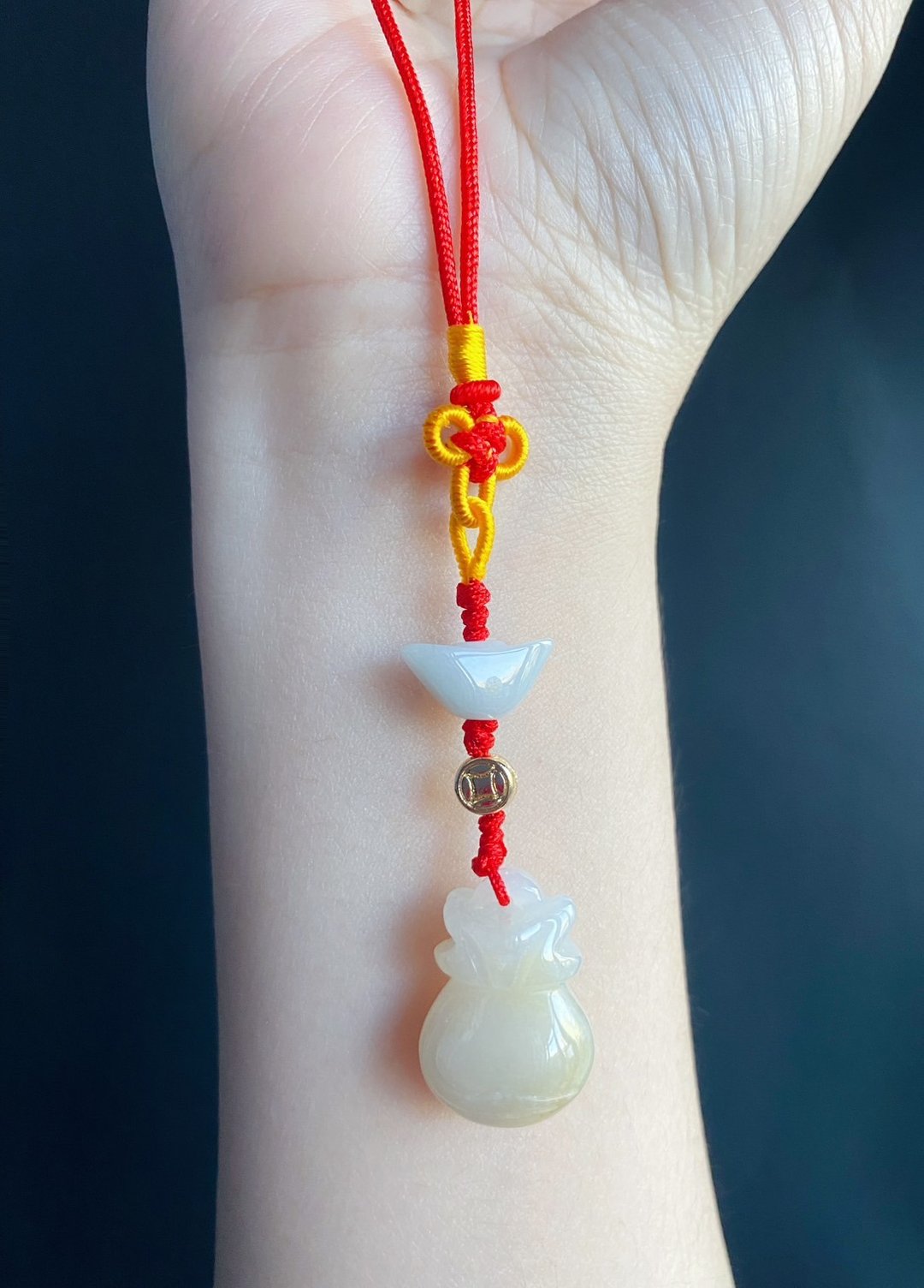 【售出】天然缅甸玉翡翠 黄翡 招财 守财钱袋 手机挂 包挂 礼物 - 吊饰 - 玉石 黄色