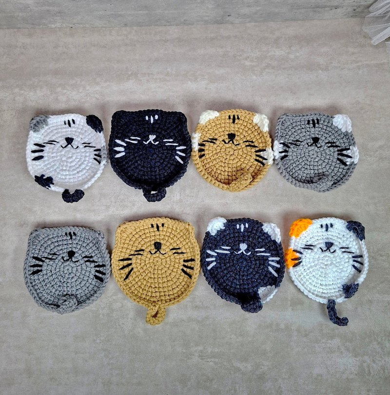 杯垫 猫咪杯垫 钩织杯垫 情人节礼物 情侣杯垫 生日礼物 - 杯垫 - 棉．麻 咖啡色