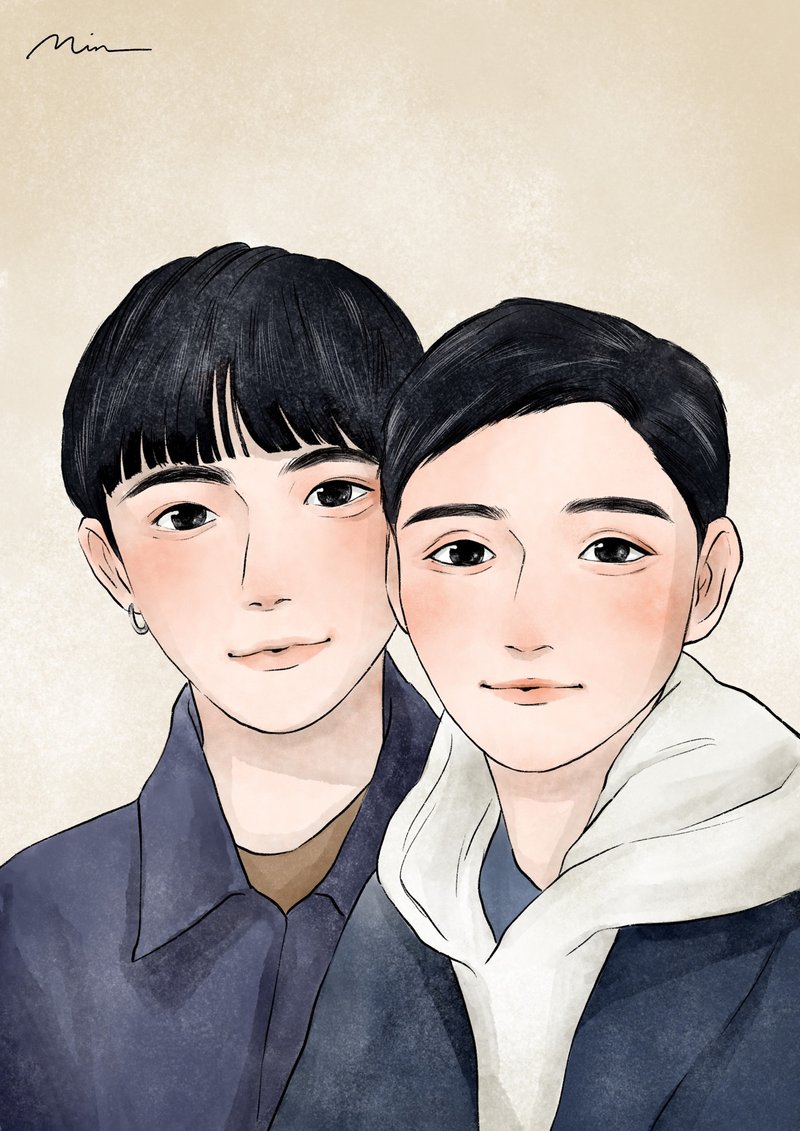 【双人似颜绘】定制化人像 风格插画 情侣 情人节礼物 婚礼 - 电子手绘真人画像/绘画/插画 - 其他材质 