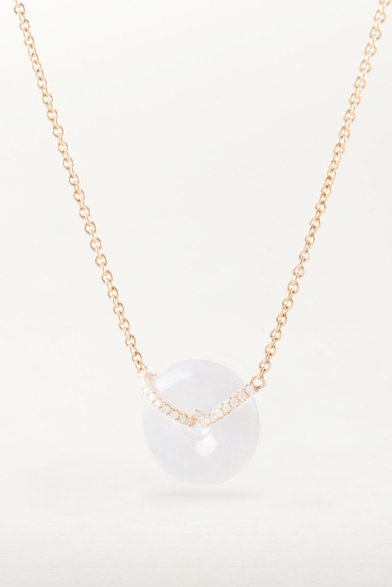 唯一 - 18K玫瑰金白冰翡翠怀古项链配白钻石 - 项链 - 玉石 