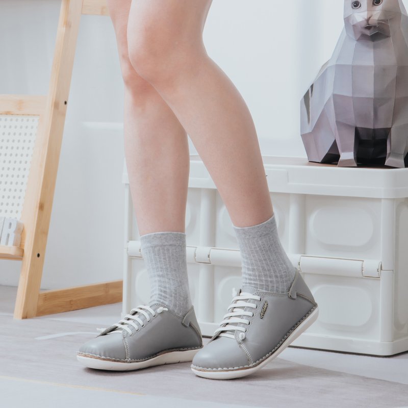 【宽脚友善】MIT舒适手工馒头鞋。真皮。雪雾灰2928 - 女款休闲鞋 - 真皮 灰色