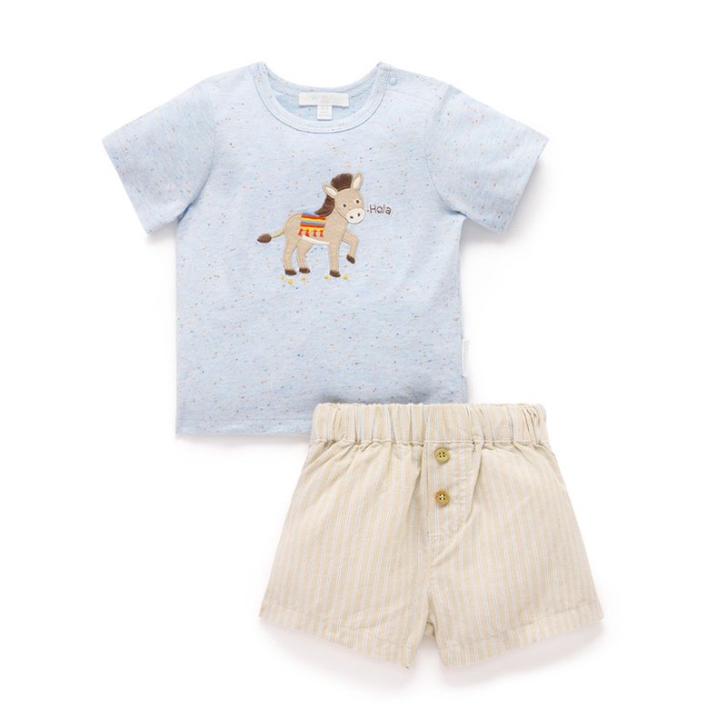 澳洲 Purebaby 有机棉男童短上衣裤套装 6M-2T 粉蓝毛驴 - 童装上衣 - 棉．麻 