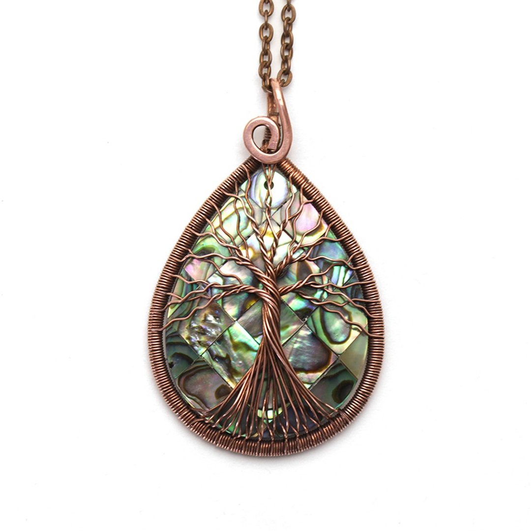 Abalone Tree Of Life necklace Copper Wire Wrapped Pendant Shell pendant - 项链 - 贝壳 多色