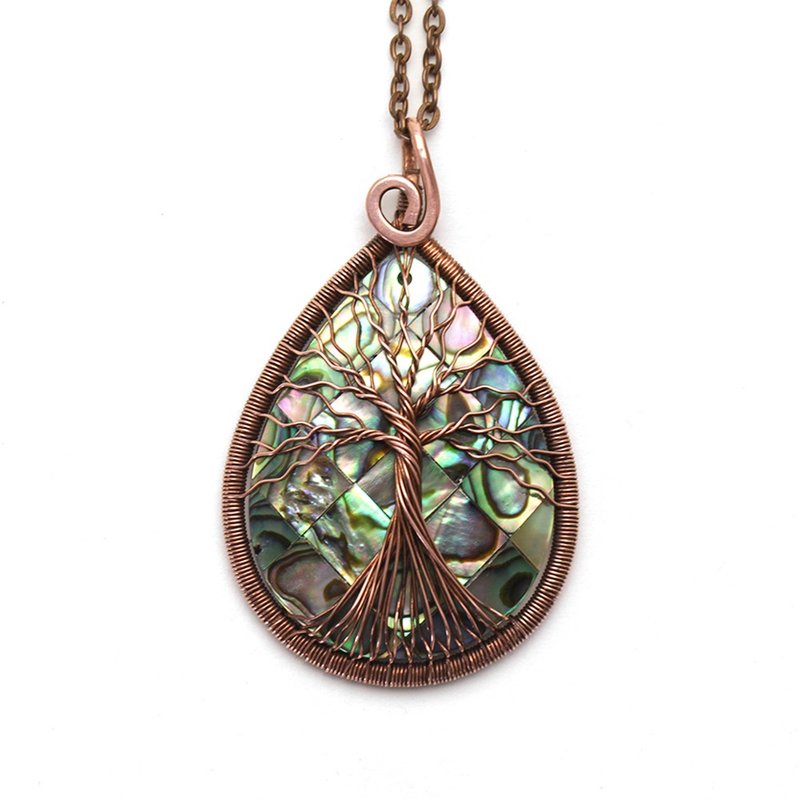 Abalone Tree Of Life necklace Copper Wire Wrapped Pendant Shell pendant - 项链 - 贝壳 多色