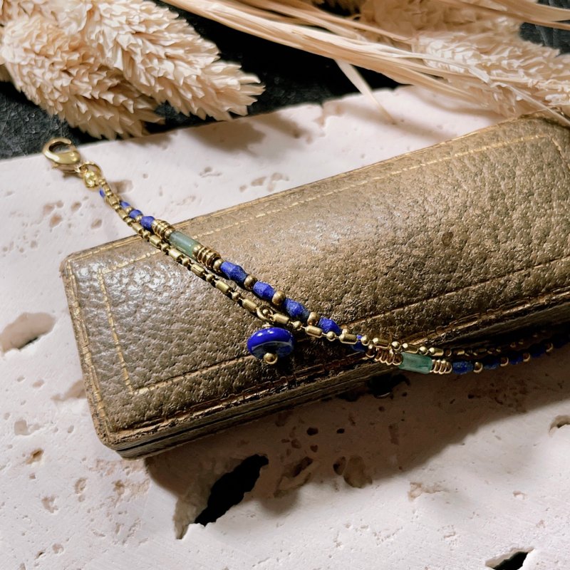 VIIART。水之国。青金石东菱玉黄铜复古vintage手链 - 手链/手环 - 铜/黄铜 蓝色