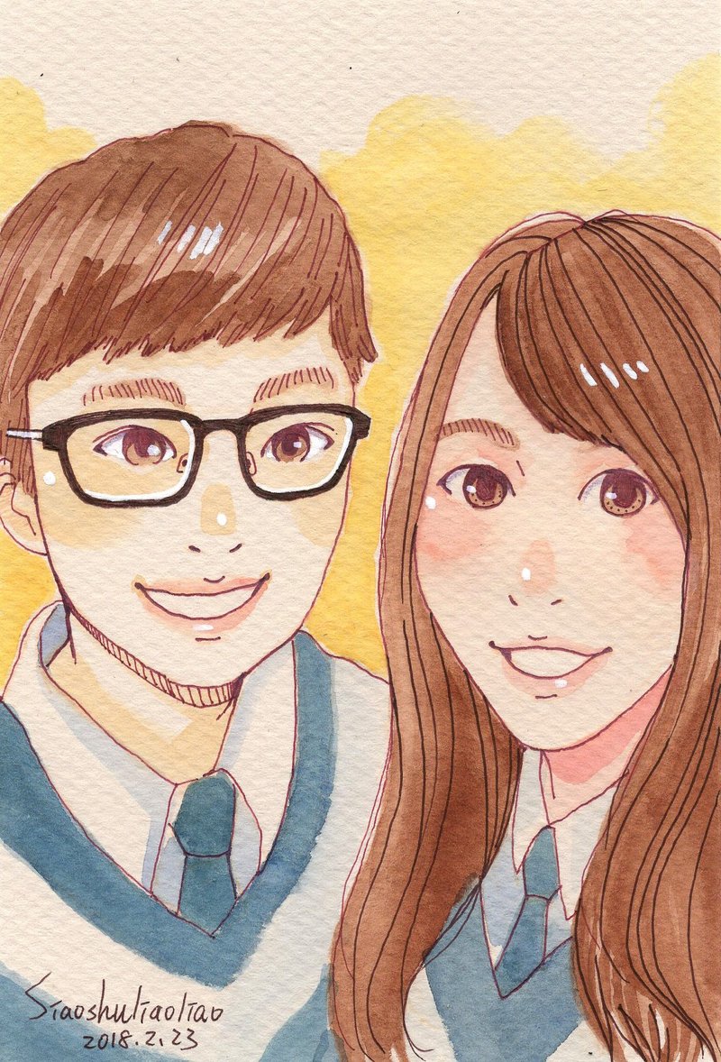 定制/似颜绘插画/双人(半身)/A5 - 订制画像 - 纸 多色