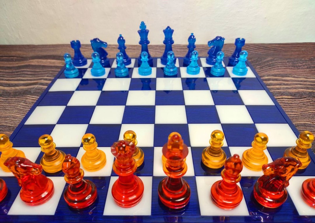 定制化树脂西洋棋套装附棋盘 |特大号尺寸 2.75 英寸（7 厘米）|环氧树脂 - 桌游/玩具 - 树脂 蓝色