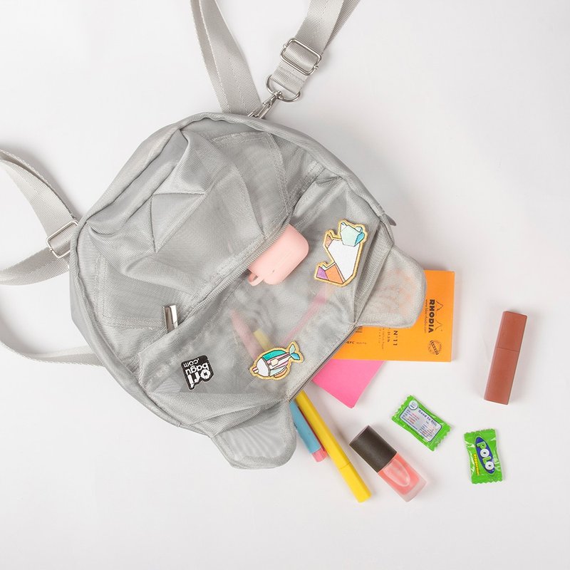 Silver mesh bear mini bag - 侧背包/斜挎包 - 其他人造纤维 银色