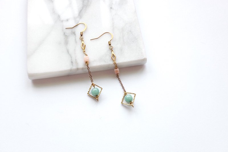 黄铜耳环 | 天河石 | 粉红玉髓   耳针/耳夹 - 耳环/耳夹 - 铜/黄铜 