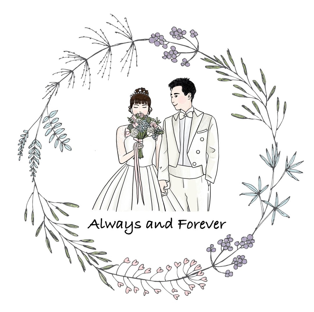 【定制化】贴纸 | 电子档 | 似颜绘 插画设计 |  婚礼小物 | - 电子手绘真人画像/绘画/插画 - 其他材质 白色