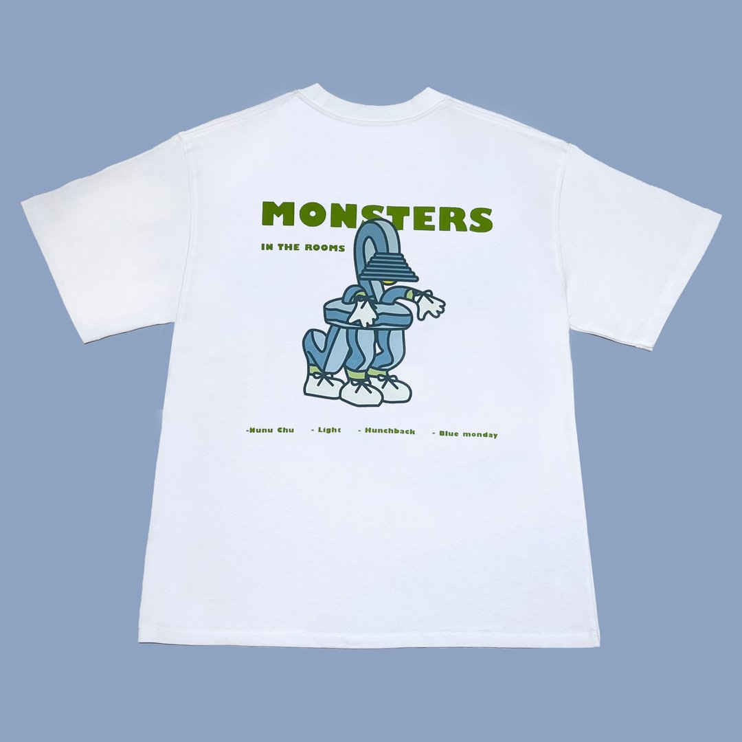 Nunu Chu 蓝色星期一怪兽 T-shirt - 男装上衣/T 恤 - 棉 白色