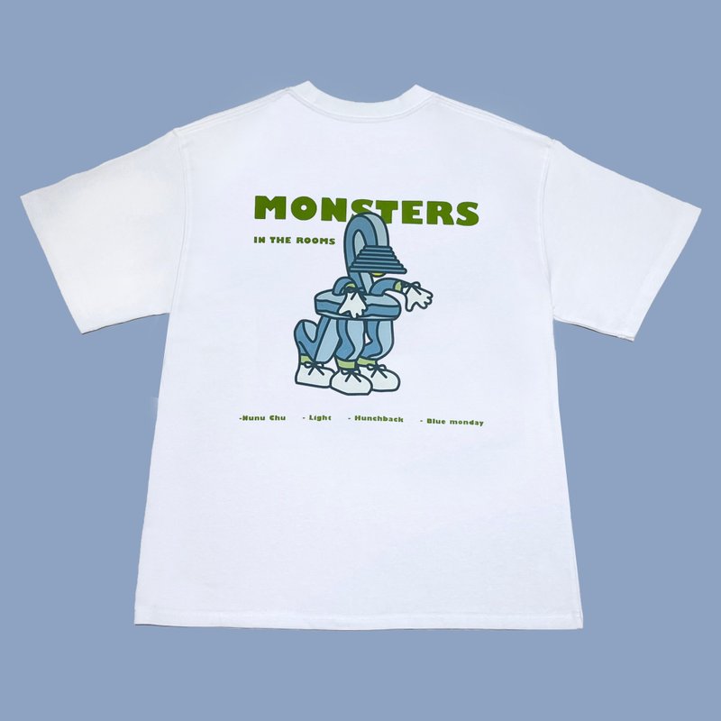 Nunu Chu 蓝色星期一怪兽 T-shirt - 男装上衣/T 恤 - 棉．麻 白色
