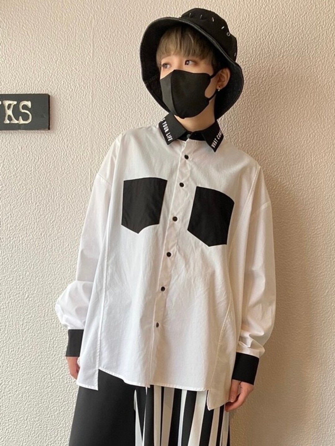 拼接BIG衬衫/黑/白/F尺寸/hellcatpunks/hcp-sh-0024 - 女装衬衫 - 棉 黑色
