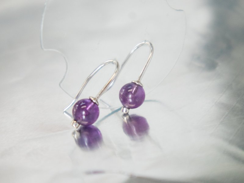 925纯银。6mm紫晶果果耳环钩 - 耳环/耳夹 - 半宝石 紫色