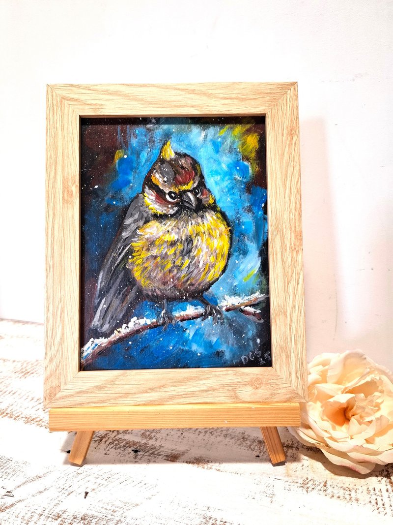 原创压克力画《冬日树枝上的雀》已裱框，可作为礼物 - 墙贴/壁贴 - 其他材质 多色