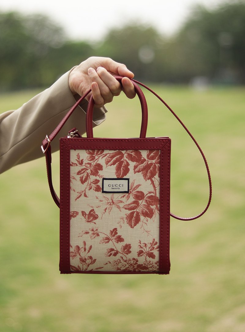 全手缝真皮手提袋 牛皮斜挎包 handmade gucci防尘袋改造琴谱包 - 侧背包/斜挎包 - 真皮 红色