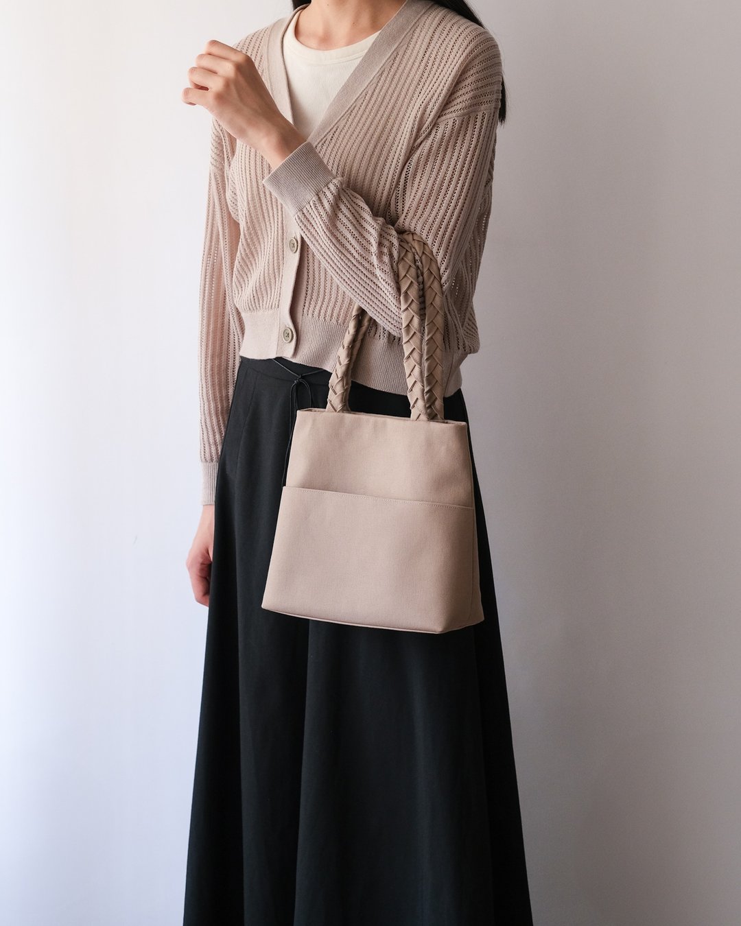 帆布编织背带手提包 - 矿粉 - 手提包/手提袋 - 棉 粉红色