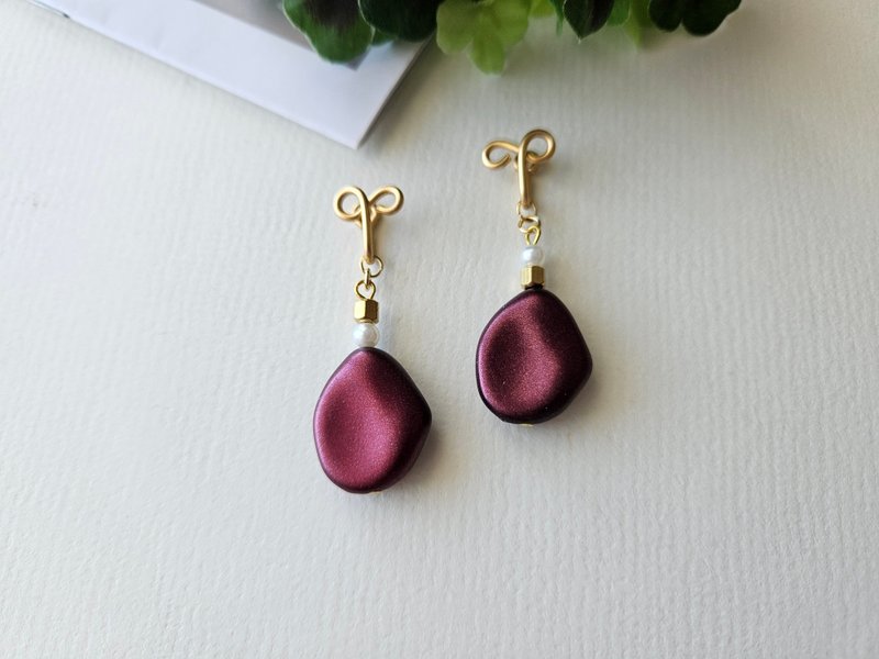 【年华】红色~无痛耳夹、夹式耳环、耳钩~ - 耳环/耳夹 - 其他材质 红色