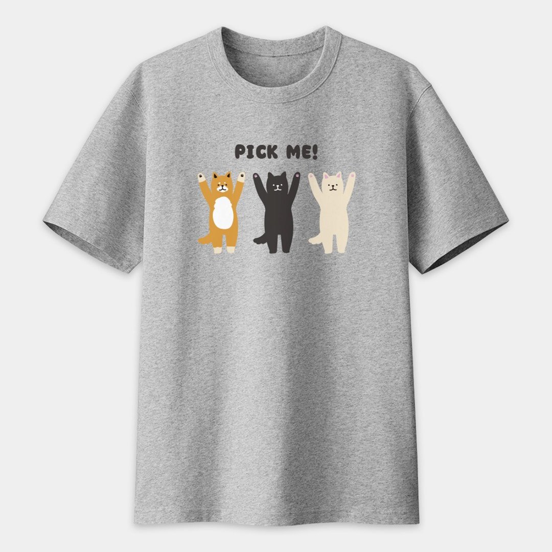 Pick me 柴犬 中性短袖T恤 纯绵T 圆领上衣 PU045 - 男装上衣/T 恤 - 棉 灰色