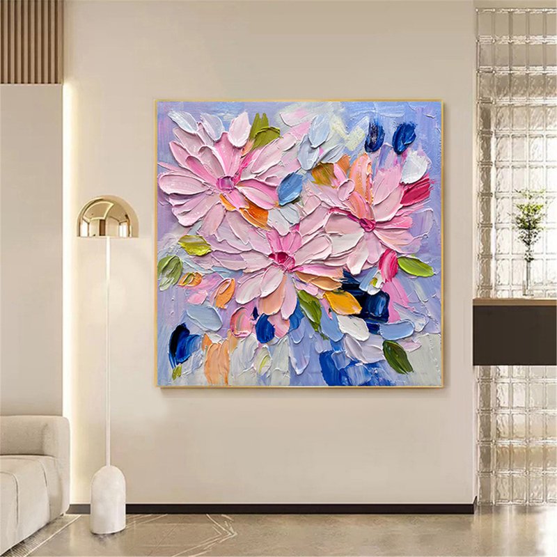 绽放 手绘花卉装饰画肌理抽象画餐厅客厅挂画现代田园风治愈风 - 海报/装饰画/版画 - 亚麻 