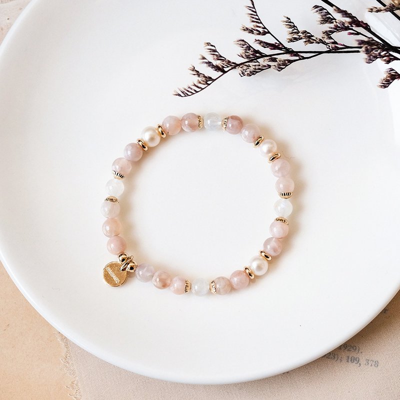 String系列 樱花玛瑙 月光石 珍珠 手链 矿石水晶 - 手链/手环 - 宝石 粉红色