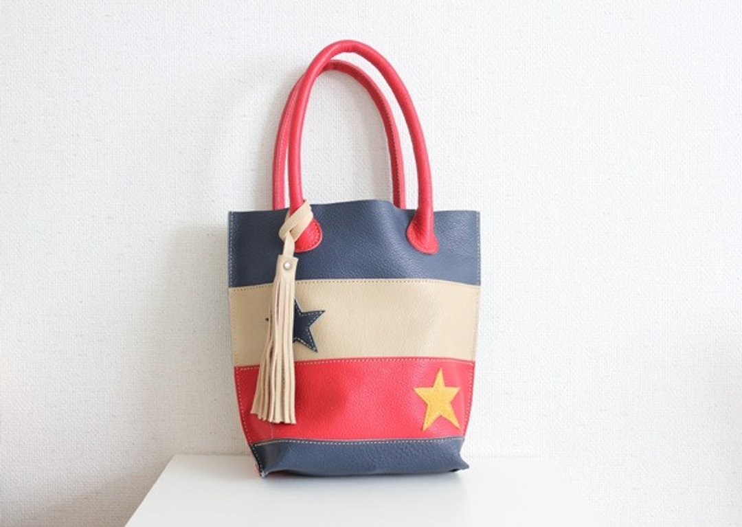 Goat leather tote bag / triple star ☆ 005 No. stars - 手提包/手提袋 - 真皮 红色