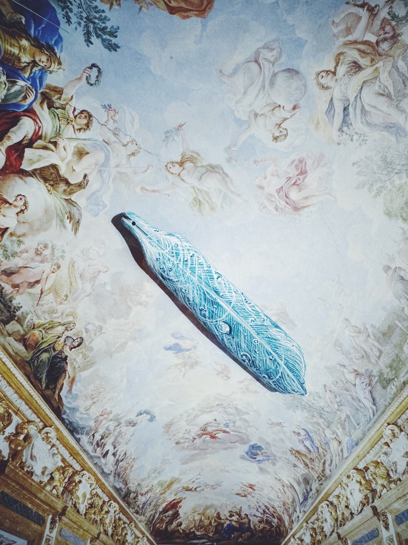 木刻手绘坠饰 - 羽毛 - 其他 - 木头 蓝色